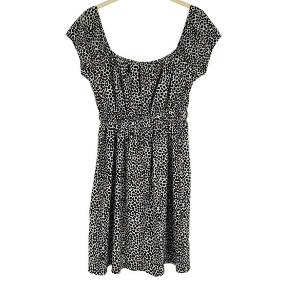 Topshop Size 8 Smocked Waist Leopard Polka Dot Mini Dress Brown Short Sleeve - Picture 4 of 9
